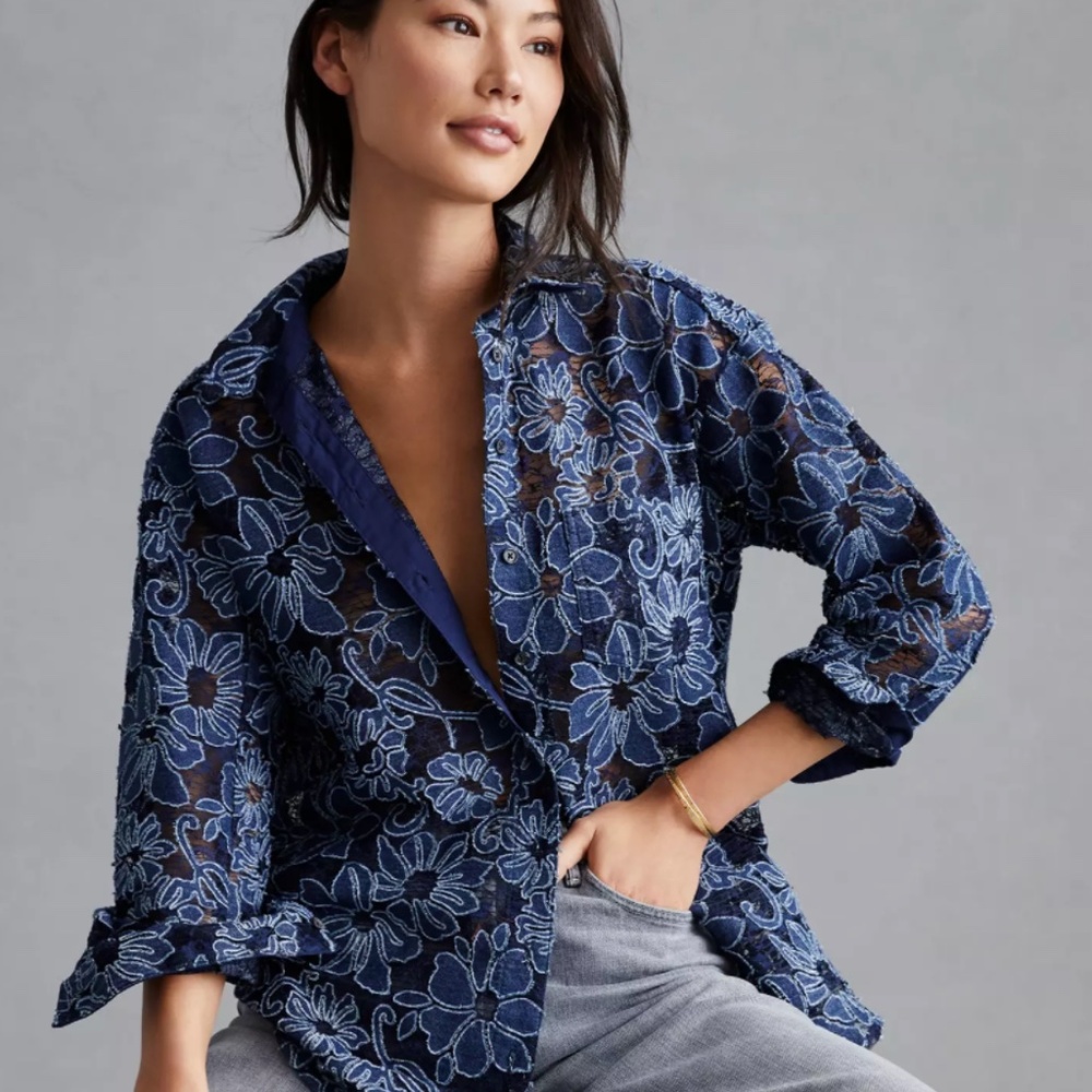 Anthropologie x Pilcro Sheer Lace Blouse XS (runs big)